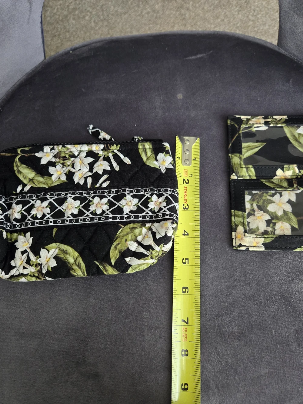 Vera Bradley Black Floral Quilted Cosmetic Pouch with Matching ID Holder